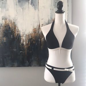 Black and white triangle bikini set